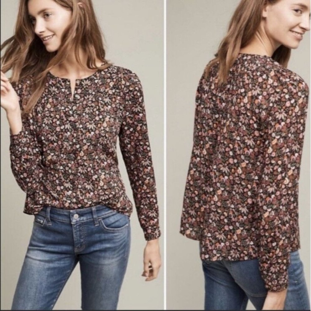 Maeve Floral Blouse - Black and Pink